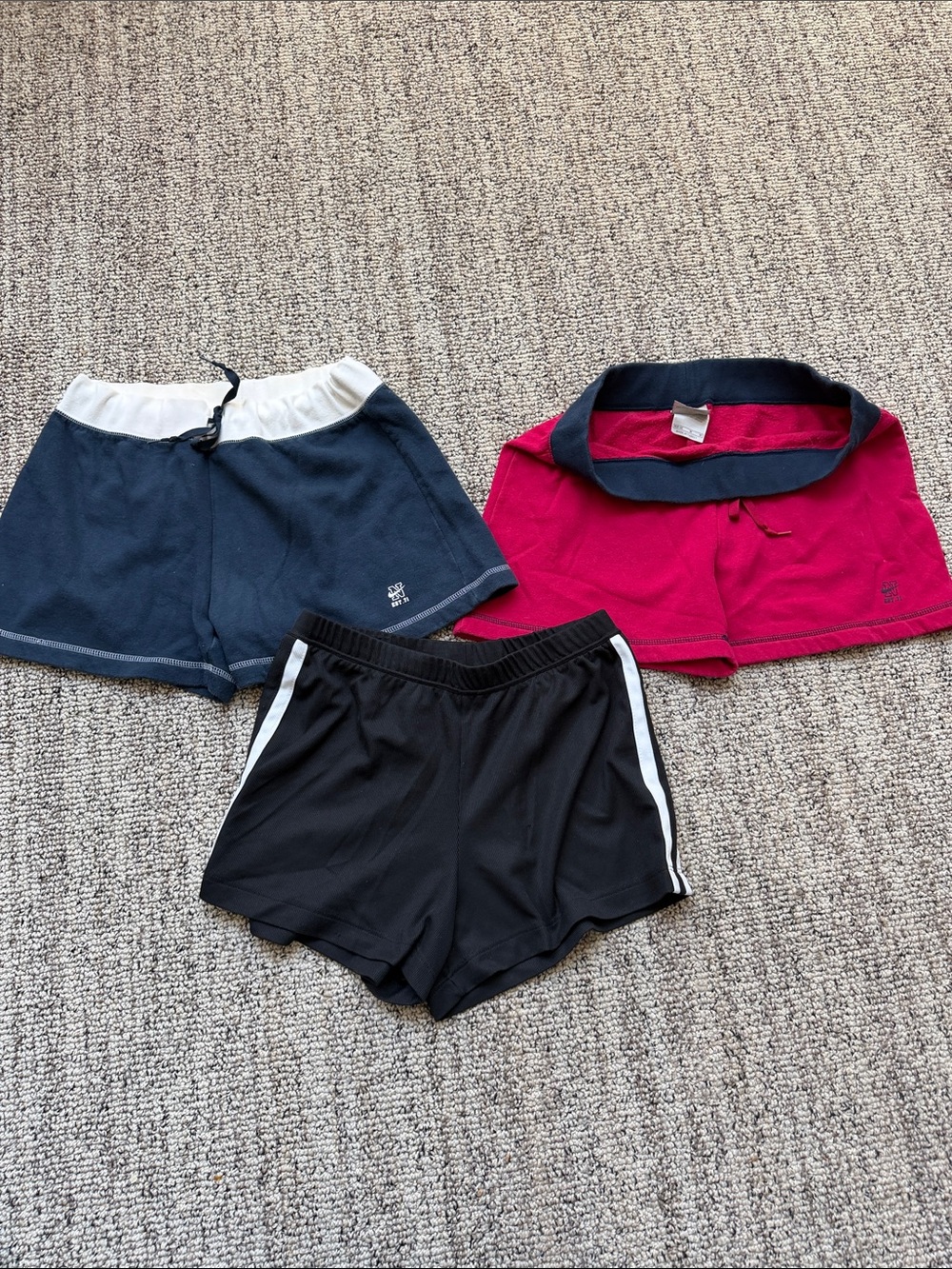 Nike Women's Sweatshirt fabric shorts and Tek Gear white stripes shorts